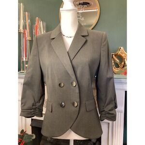 Antonio Melani Blazer SZ 10 Olive Grey Ruched Sleeve Double Breasted